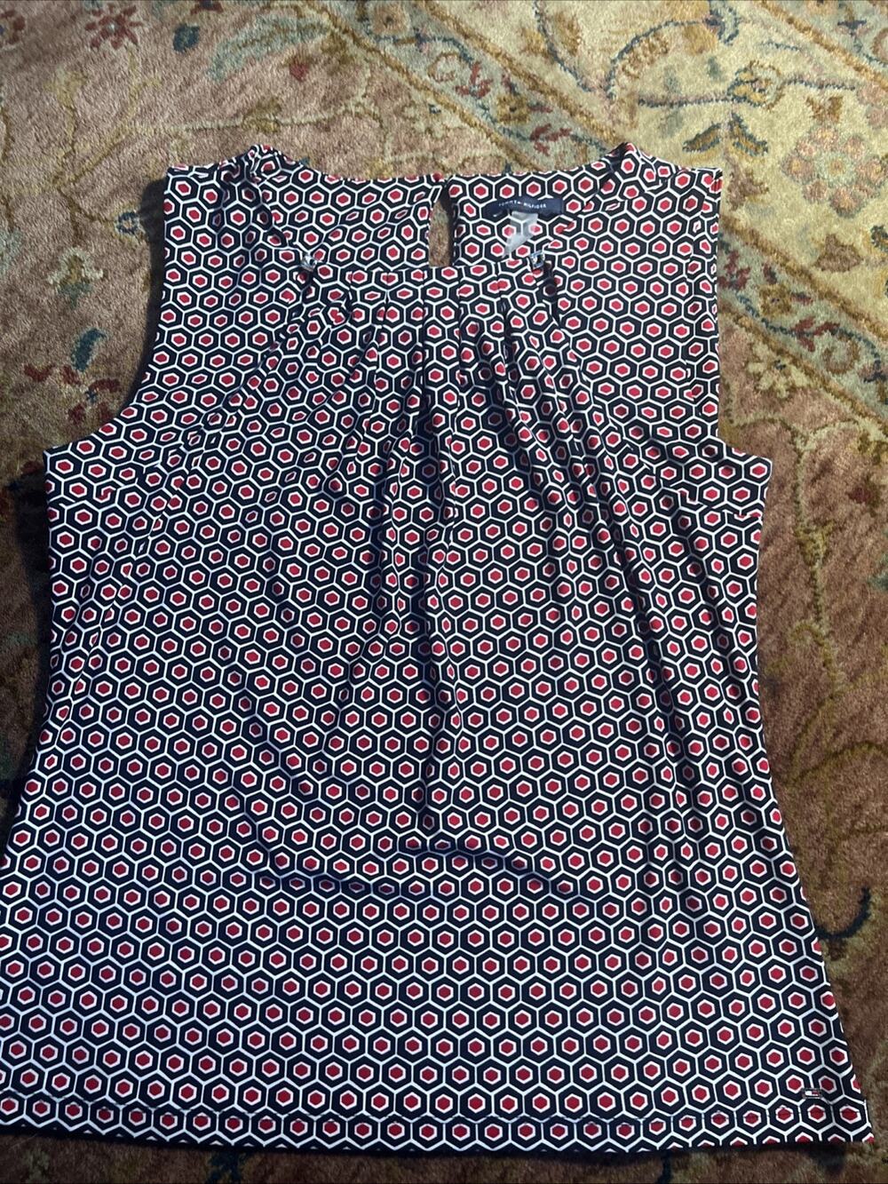 Tommy Hilfiger Navy/Red Sleeveless Geometric Top Nautical Preppy Office career L